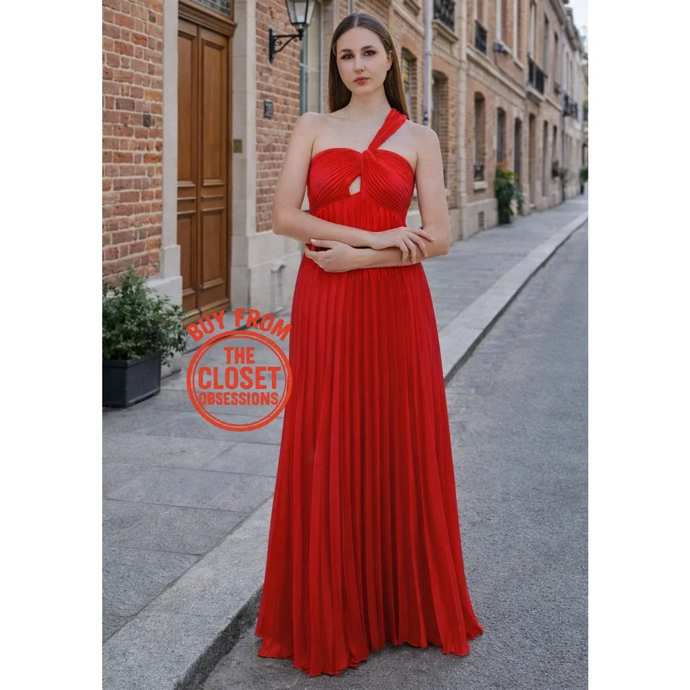 MANGO Red Pleated Front Knot Maxi Dress NWT Wedding Guest Formal